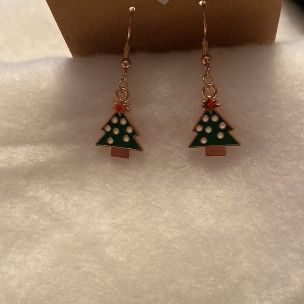 Christmas Tree with White  Lights Earrings